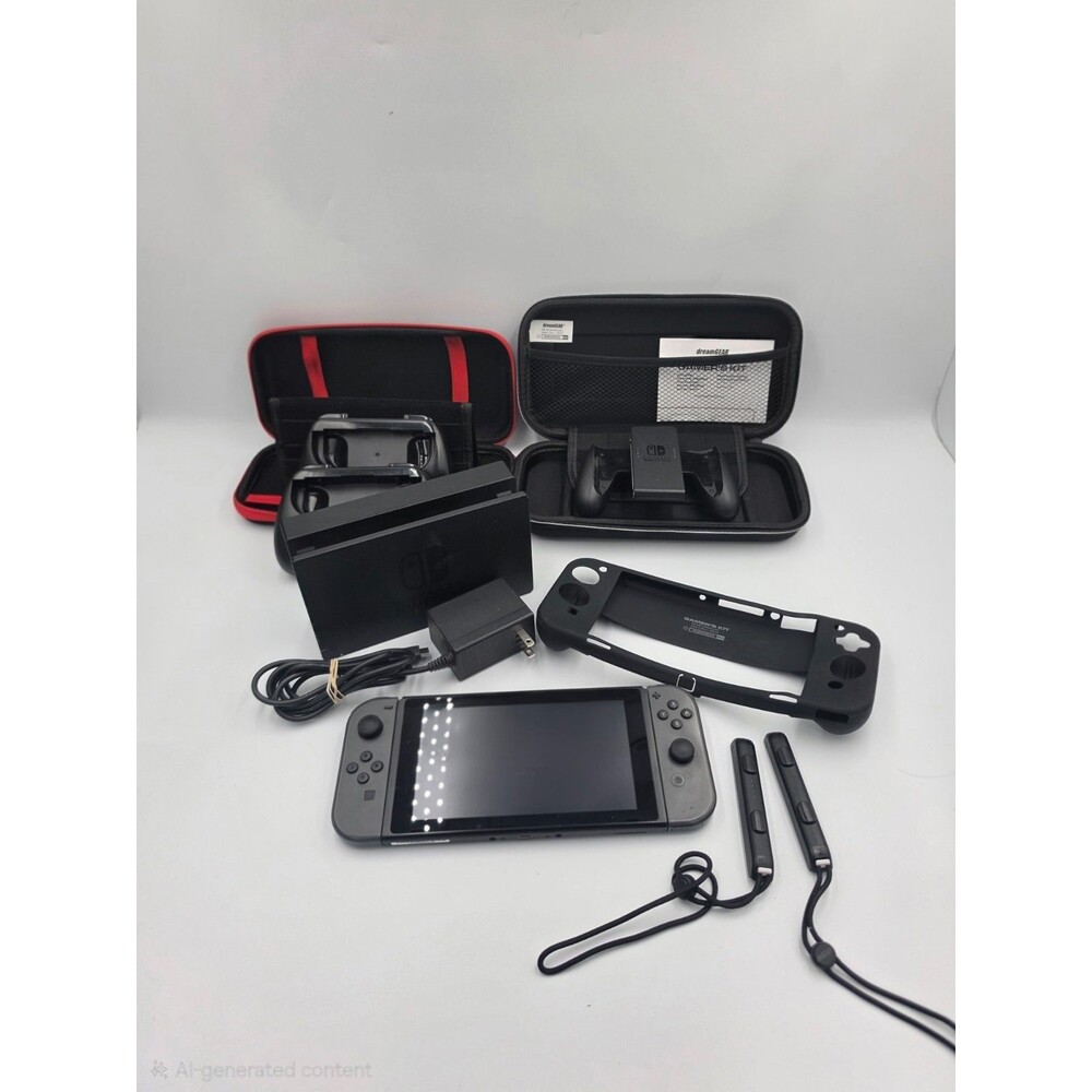 Nintendo Switch Console Grey Joy-Con Dock HDMI Grip Orzly Case Bundle